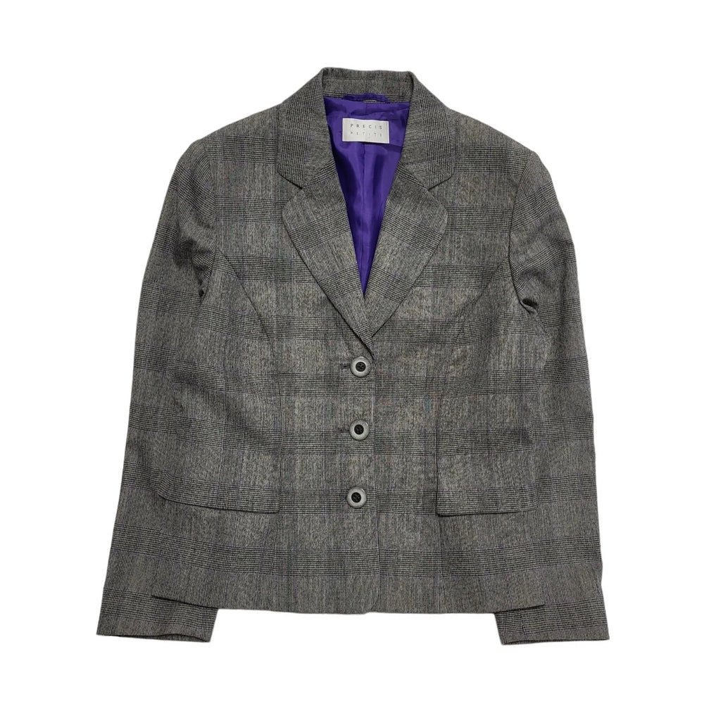 Precis Petite Grey Check Button Collared Suit Jacket Uk Women's 12 L H712