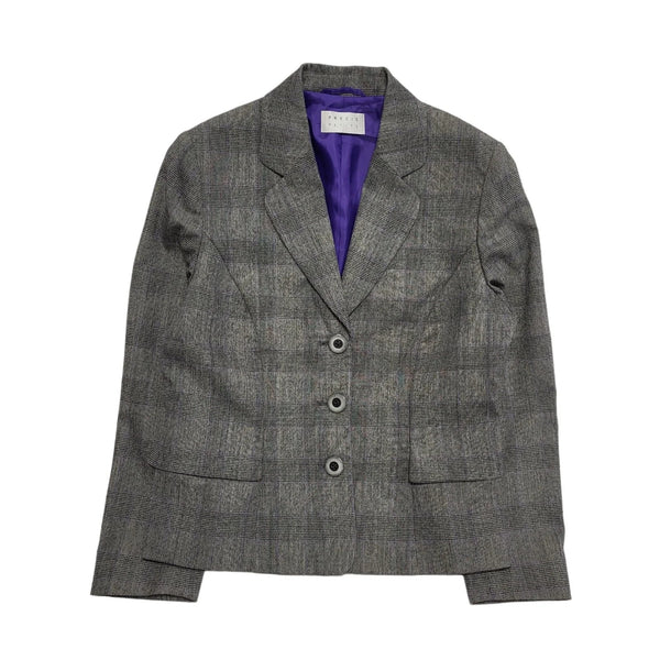 Precis Petite Grey Check Button Collared Suit Jacket Uk Women's 12 L H712