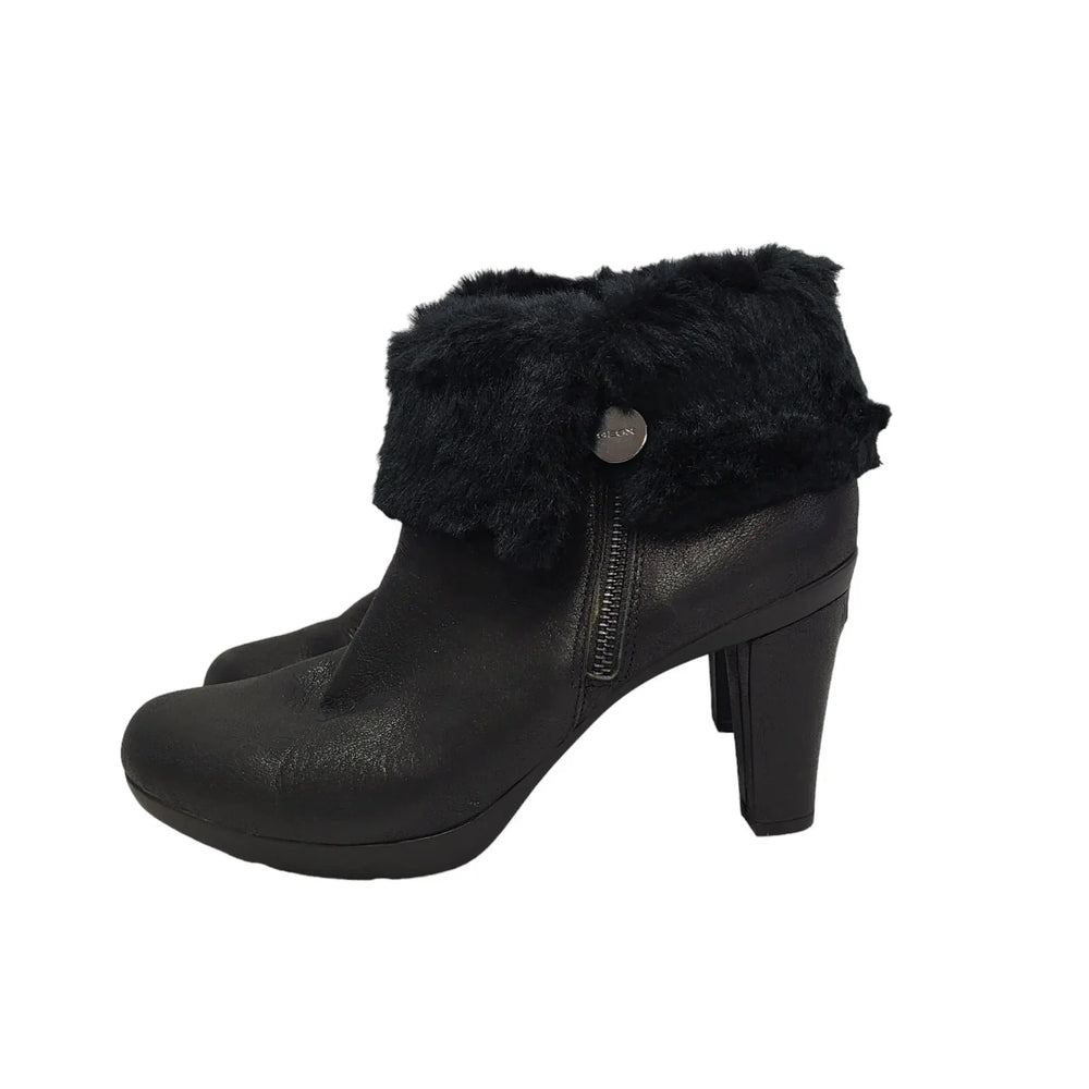 Geox Respira Black Zip Ankle Fur Patent Leather Boots Women's UK 7