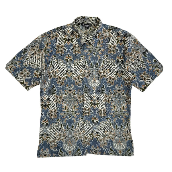 Bangsaman Vintage 90's Blue Green Abstract Short Sleeve Shirt Uk Men's Size M