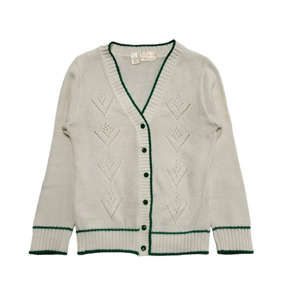 Vintage 80's White & Green Button Up Cardigan UK Womens Size XS