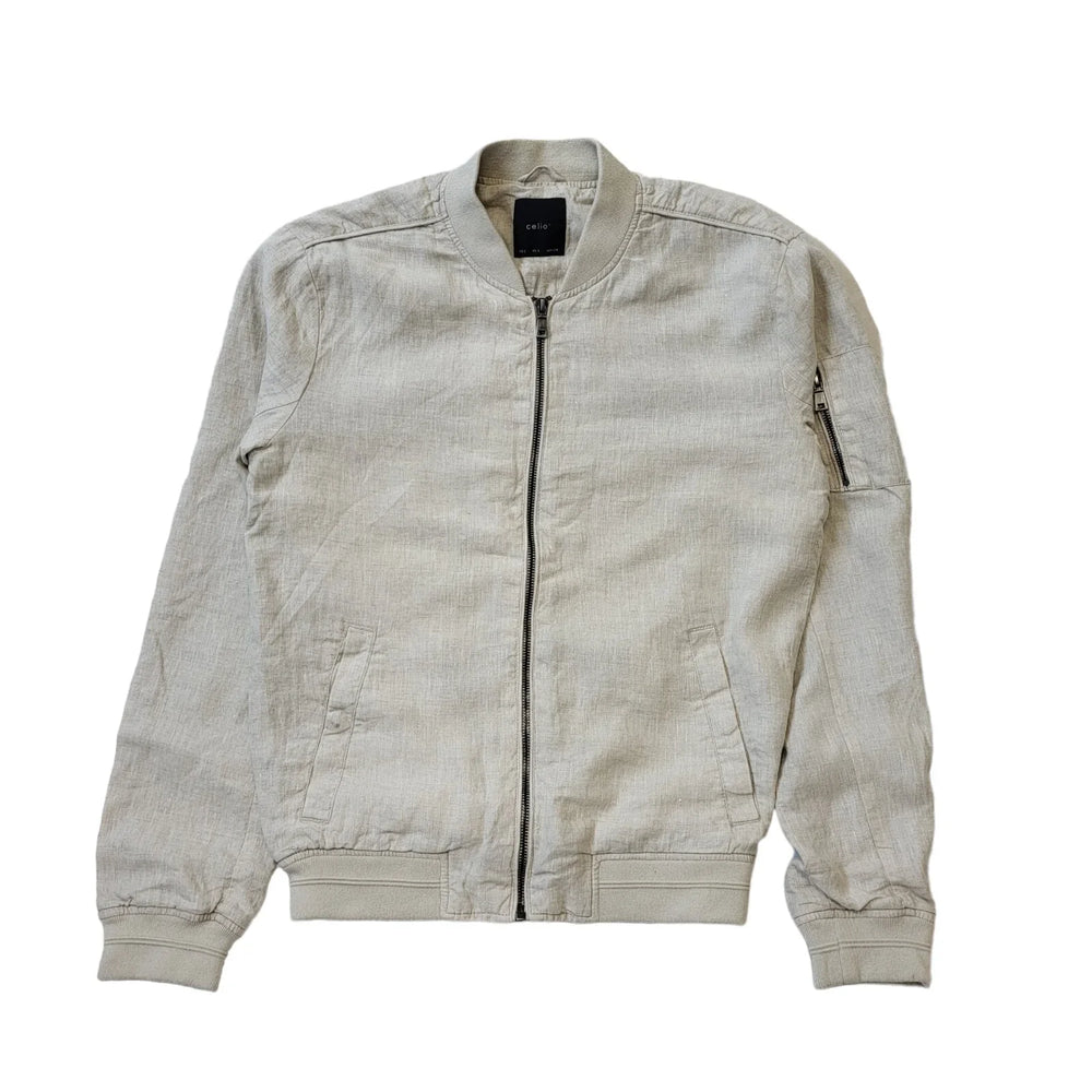 Celio Beige Linen Full Zip Lightweight Bomber Jacket Men's uk S H22