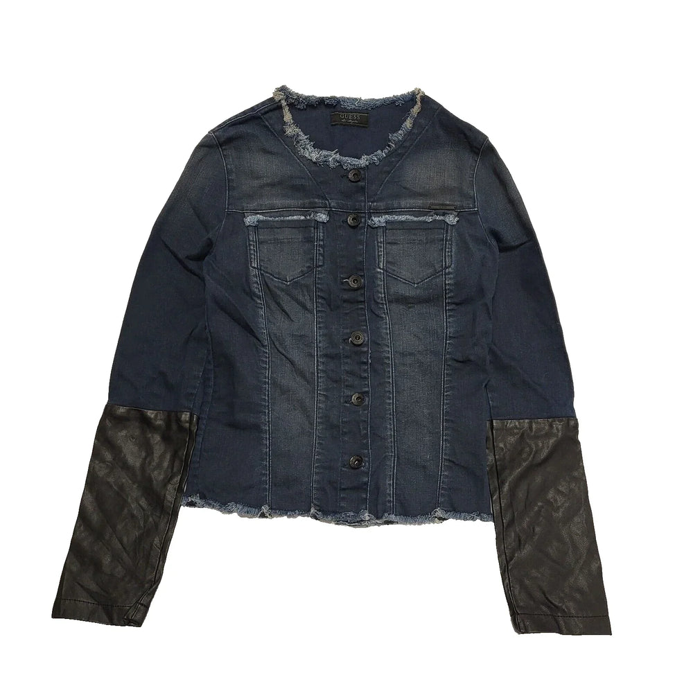 Guess Navy Blue Button Denim Casual Jacket Uk Women's Size S K659