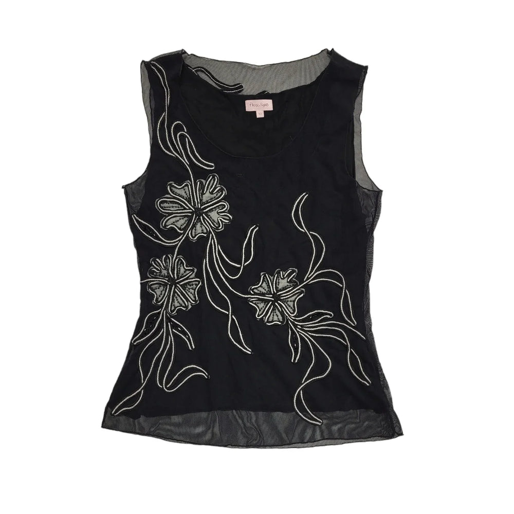 Phase Eight Y2k Black Sleeveless Floral Blouse Uk Women's size 10
