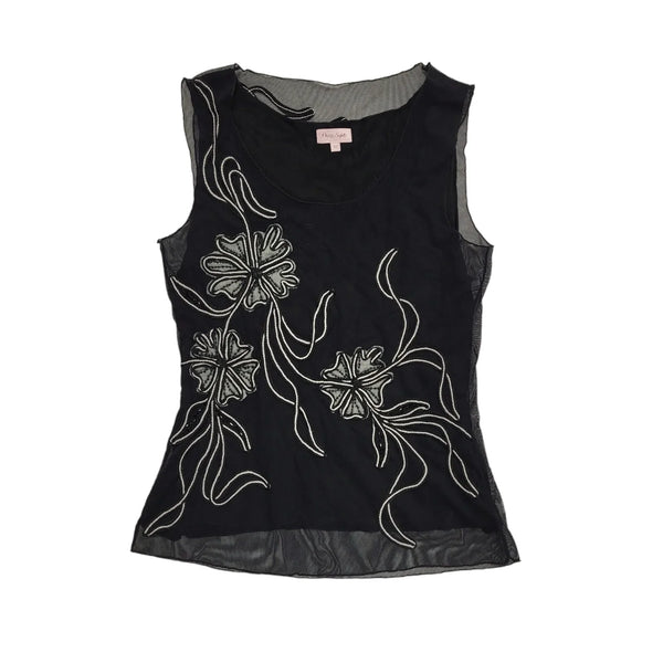 Phase Eight Y2k Black Sleeveless Floral Blouse Uk Women's size 10