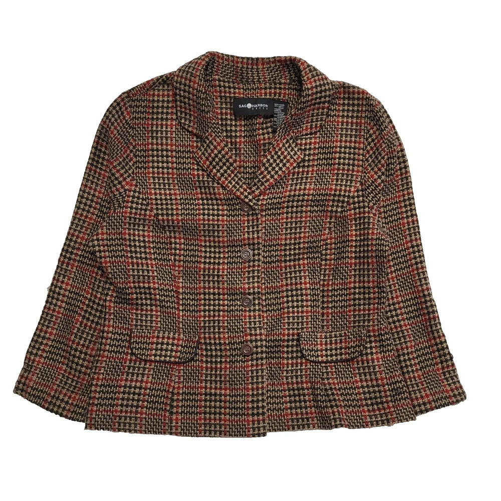 Sag Harbor Check Suit Jacket Brown Red Button Uk Women's Size 16 L95