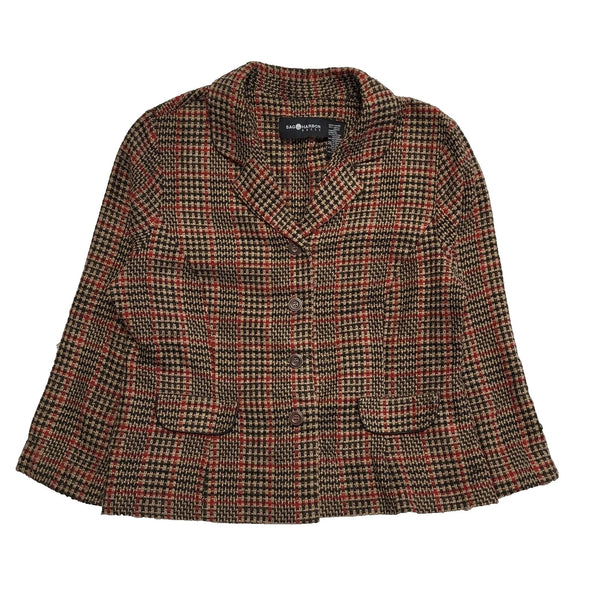Sag Harbor Check Suit Jacket Brown Red Button Uk Women's Size 16 L95