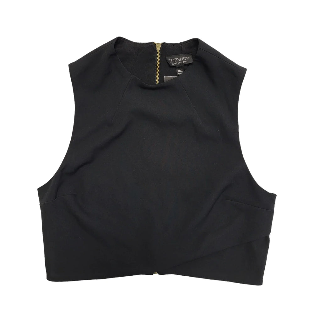 Topshop Crop Top BNWT Sleeveless Black Full Zip Womens UK Size 12 BB39