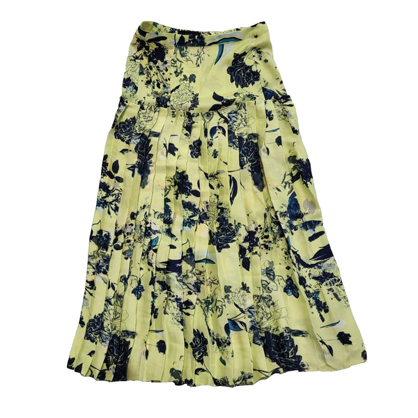 Next Green Floral Pleated Summer Skirt Uk Women's 8 W26 Bnwt L706