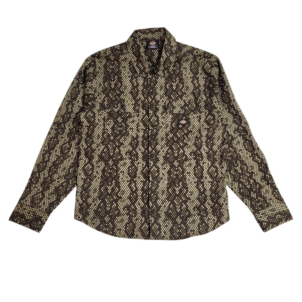 Dickies Y2k Brown Geometric Long Sleeve Shirt Men's UK Size M