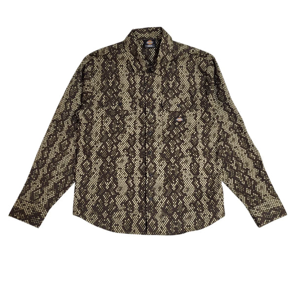 Dickies Y2k Brown Geometric Long Sleeve Shirt Men's UK Size M