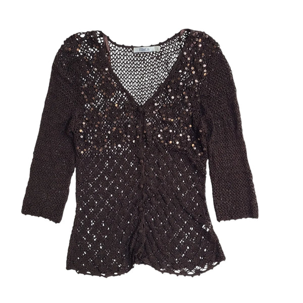 M&Co Brown Vintage 90's Sequin Knitted Cardigan UK Women's Size L