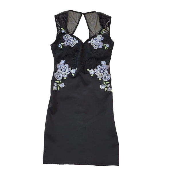 Lipsy Black Floral Bodycon Fitted Sleeveless Dress Women's UK 12 EU 40 BNWT H816