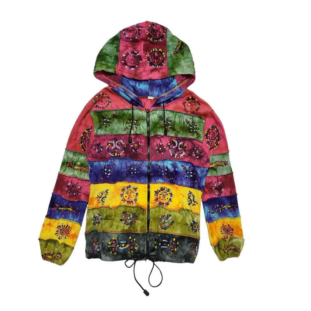 Vintage 80's Multicoloured Full Zip Hooded Drawstring Jacket Womens UK 10