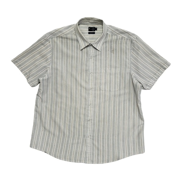 BHS 90's White, Grey & Blue Short Sleeve Striped Shirt Men's UK Size XL
