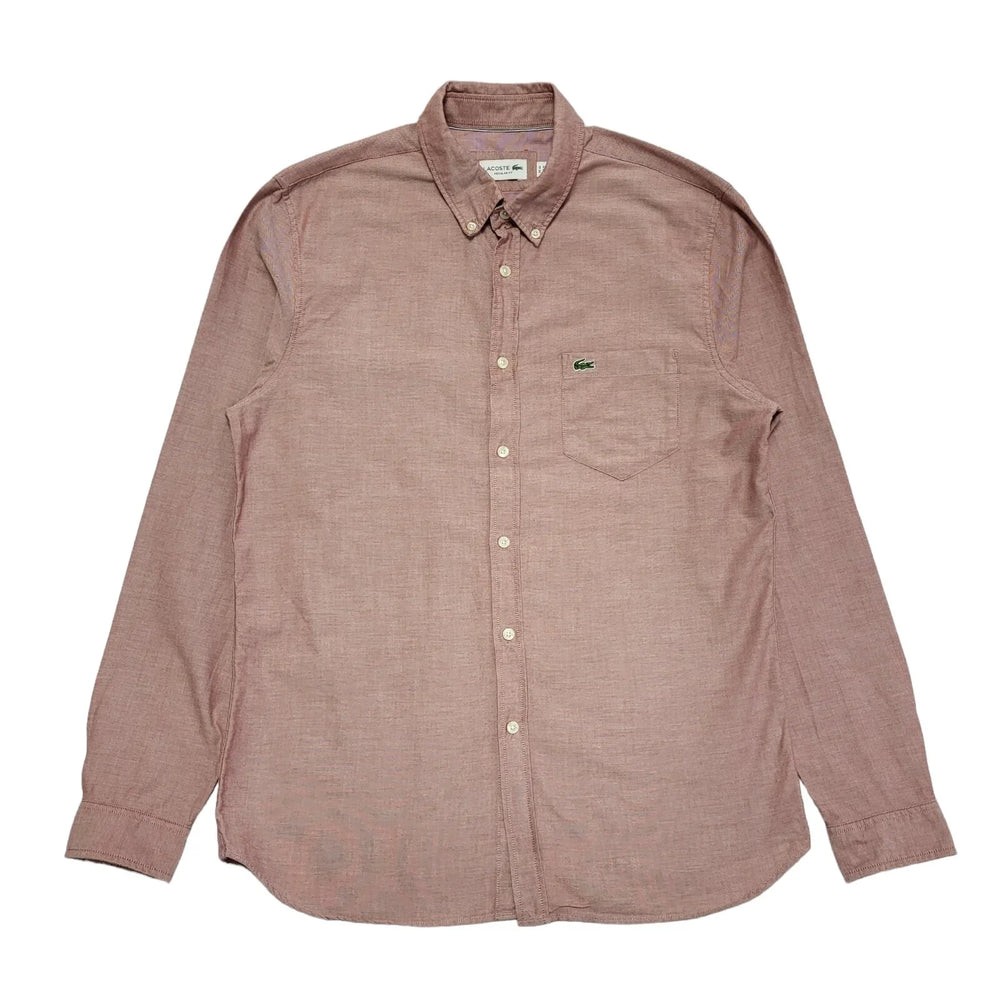 Lacoste Pink Solid Regular Fit Long Sleeve Shirt Mens UK M DD163