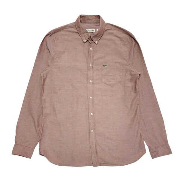 Lacoste Pink Solid Regular Fit Long Sleeve Shirt Mens UK M DD163