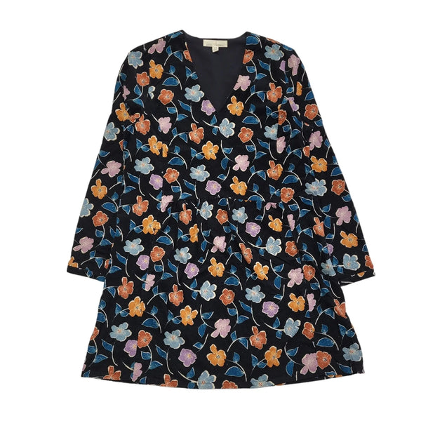 Seasalt Black Blue Floral Long Sleeve Shift Dress Uk Women's Size 12 DD89