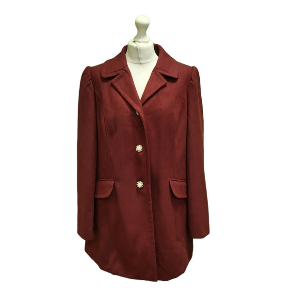 Dorothy Perkins Burgundy Button Collared Coat UK Women's 18 BNWT K221