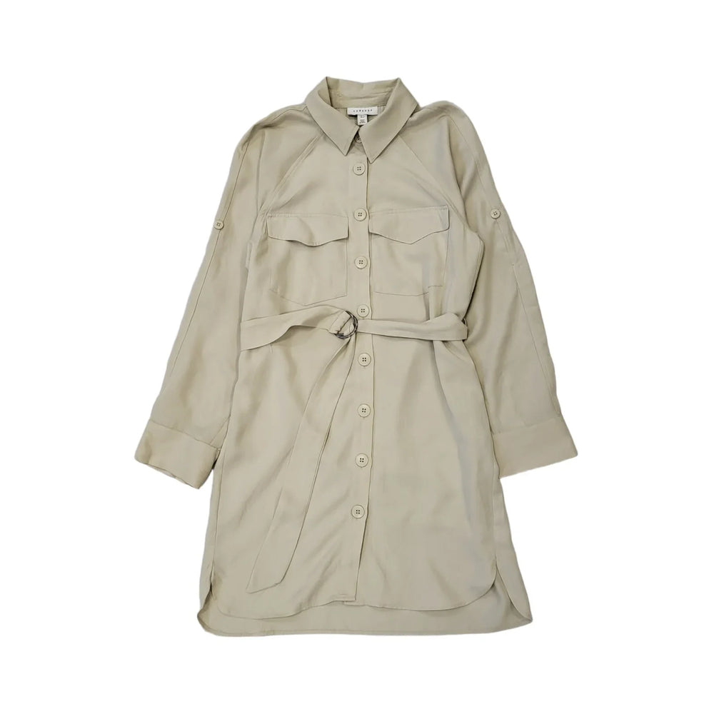 Topshop Beige Long Sleeve Shirt Dress Uk Women's Size 4 Bnwt EE88