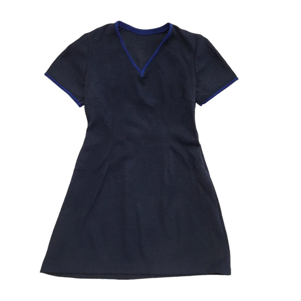 70s Vintage Navy Blue V-Neck Short Sleeve Mini Dress Women's 10