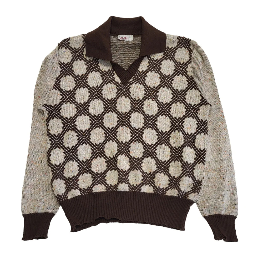Vintage County Magna Brown Collared Speckled Knit Jumper Women's  UK 14-16 H232