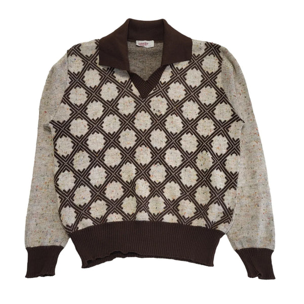 Vintage County Magna Brown Collared Speckled Knit Jumper Women's  UK 14-16 H232