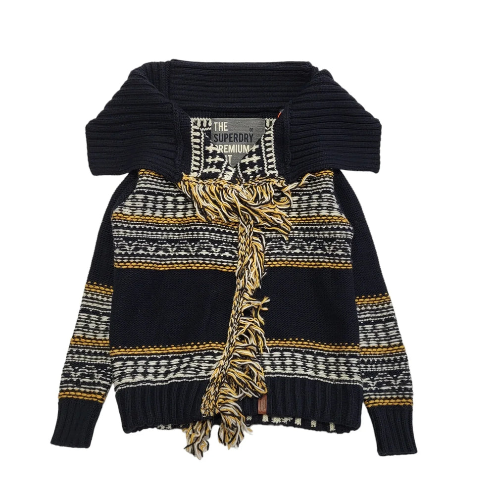Superdry Yellow, Black & White Open Front Knit Cardigan BNWT Womens UK XS CC30