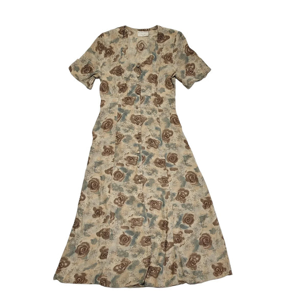 Richards Vintage 80s Purple Floral Short Sleeve A-Line Dress Uk Women's Size 10
