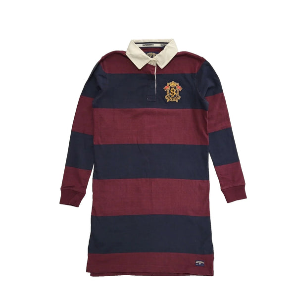 Superdry Red Blue Striped Long Sleeve Polo Shirt Uk Women's 8 K449