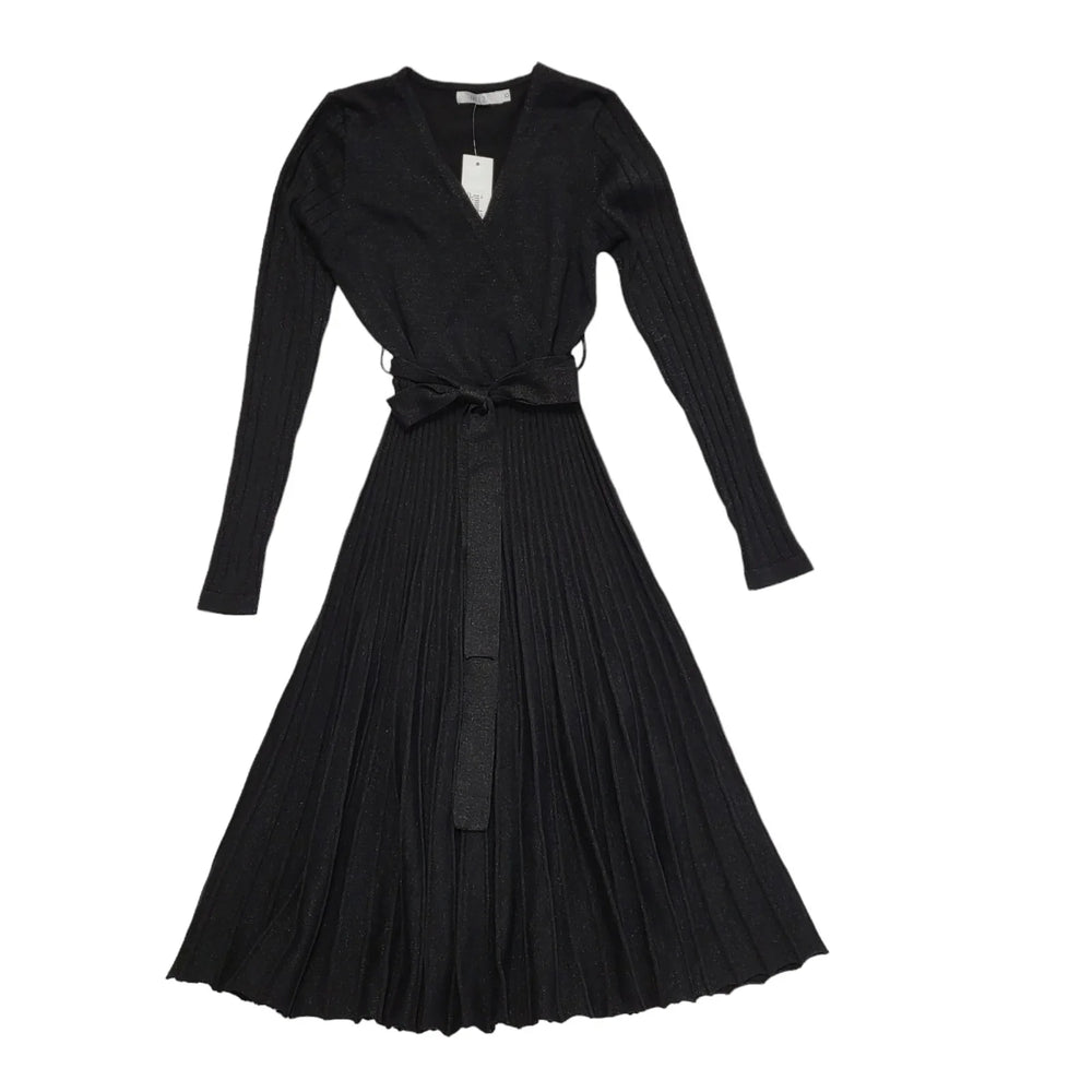 Mitzy Black Knitted Lurex Pleat Dress Women's UK 10 Bnwt CC991