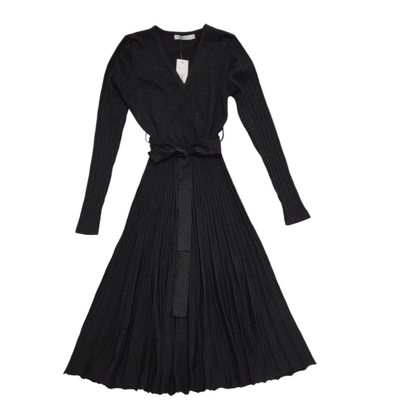 Mitzy Black Knitted Lurex Pleat Dress Women's UK 10 Bnwt CC991