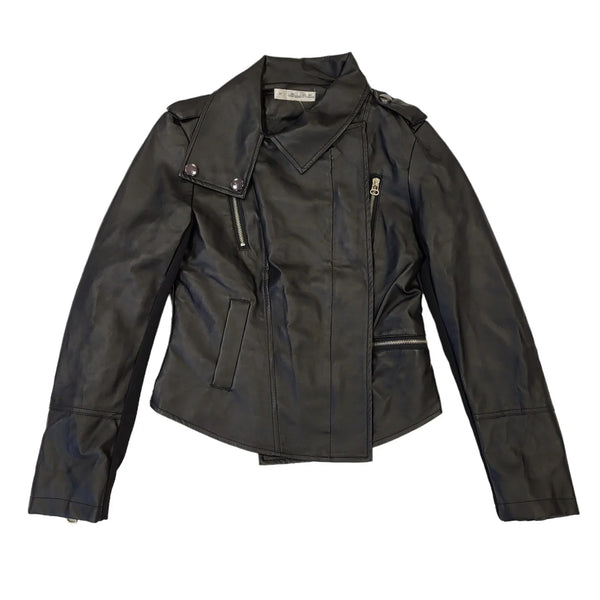 Miranda & Moda Black Zipped Leather Jacket Uk Women's Small Bnwt BB213