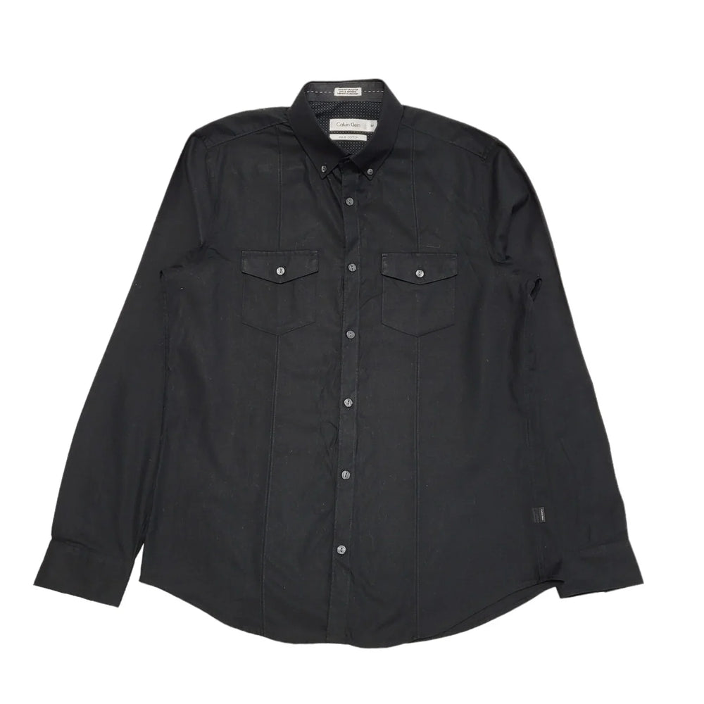 Calvin Klein Black Solid Regular Fit Long Sleeve Shirt Mens UK S DD164