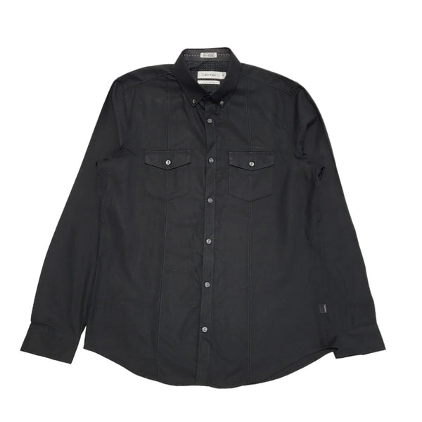 Calvin Klein Black Solid Regular Fit Long Sleeve Shirt Mens UK S DD164