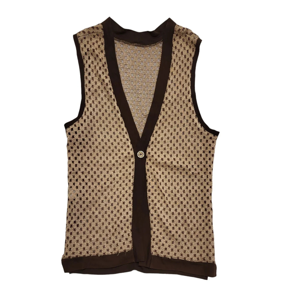 Cascade 90's Vintage Brown Button Up Spotted Waistcoat Womens UK Size 14