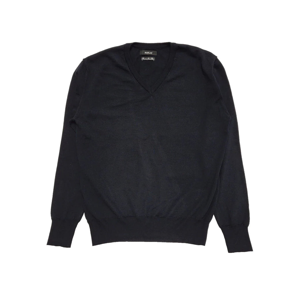 Replay Black Long Sleeve Knit V-Neck Wool Blend Jumper Men's UK L EU 54 H965