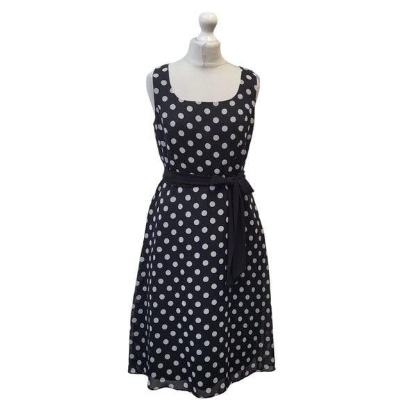 Debenhams Back White Polka Sleeveless Round Neck Dress Uk Women's Size 10 EE405