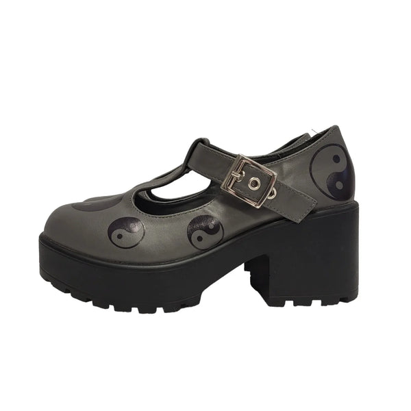 Vintage Grey & Black Leather Buckle Shoes Bnwob Uk Women's Size 4 AB310