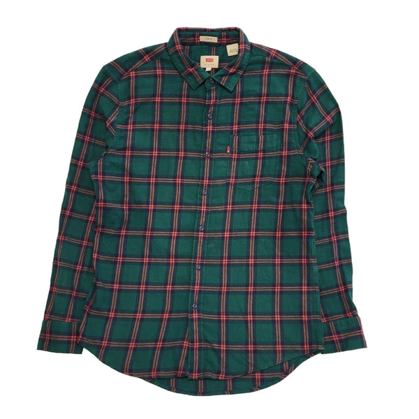 Levi's Vintage Y2K Green & Red Check Slim Fit Long Sleeve Shirt Mens UK M