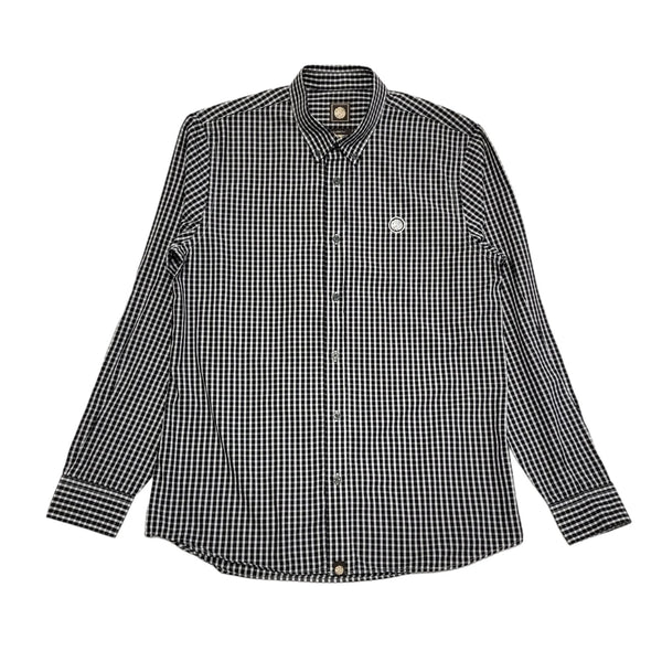 Pretty Green Black & White Checked Long Sleeve Shirt Mens UK S DD161