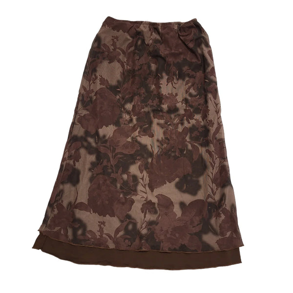 Vintage Brown Floral Midi Skirt Womens UK Size Large