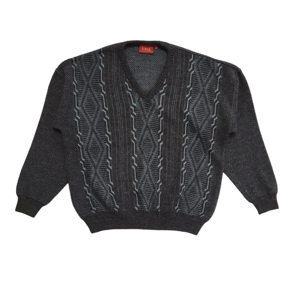 Farah Vintage 80's Grey & Blue V-Neck Long Sleeve Jumper Mens UK L