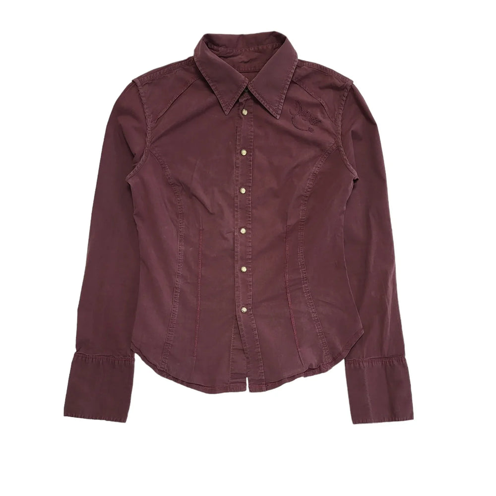 Diesel 90s Vintage Maroon Pearl Snap Long Sleeve Shirt Womens Size M