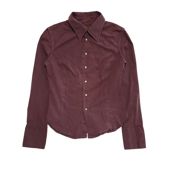 Diesel 90s Vintage Maroon Pearl Snap Long Sleeve Shirt Womens Size M