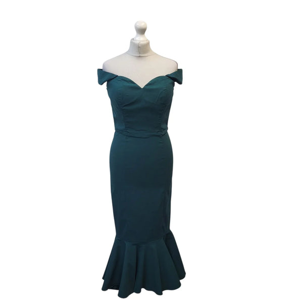Collectif London Dress ValEntina Fishtail Pencil Green Size M 10-12 Bnwt L939