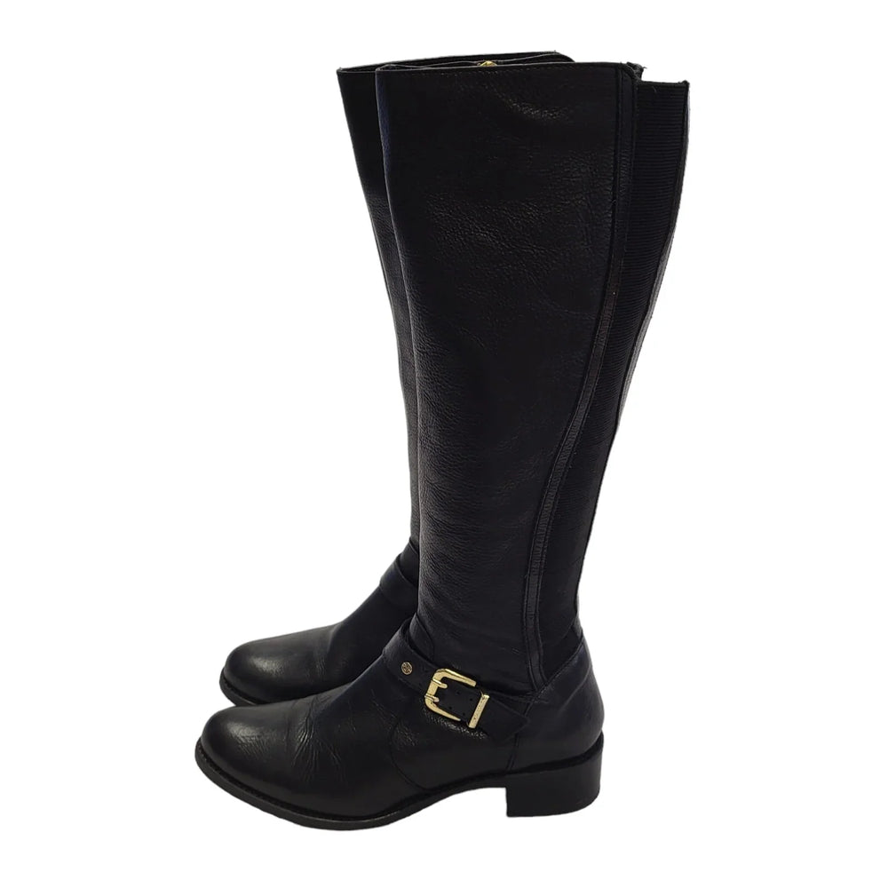 Dune Black Zip-Up Leather Long Heels Boots Uk Women's Size 4
