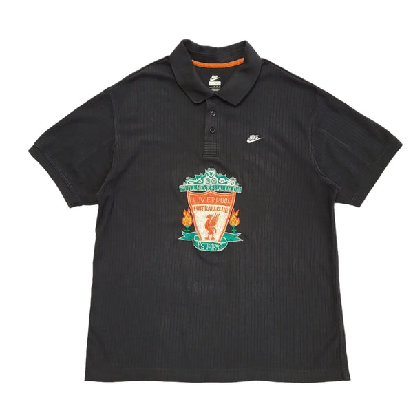 Nike Liverpool FC Vintage 90's Black Sports Short Sleeve Polo Shirt Uk Men's XL