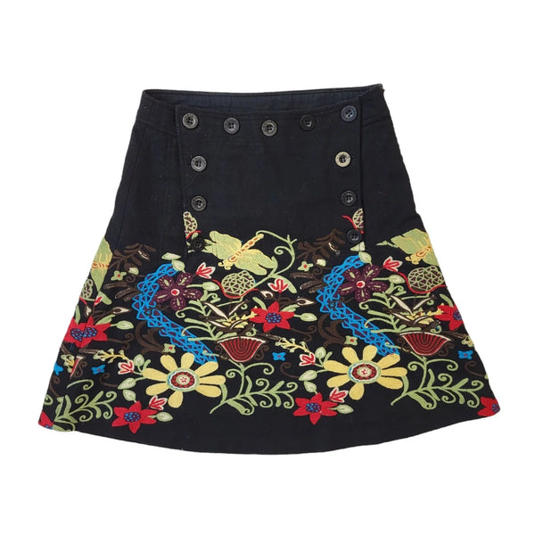 Desigual Y2K Vintage Black Floral Button Skirt Women's Size 8 EU 36 W26
