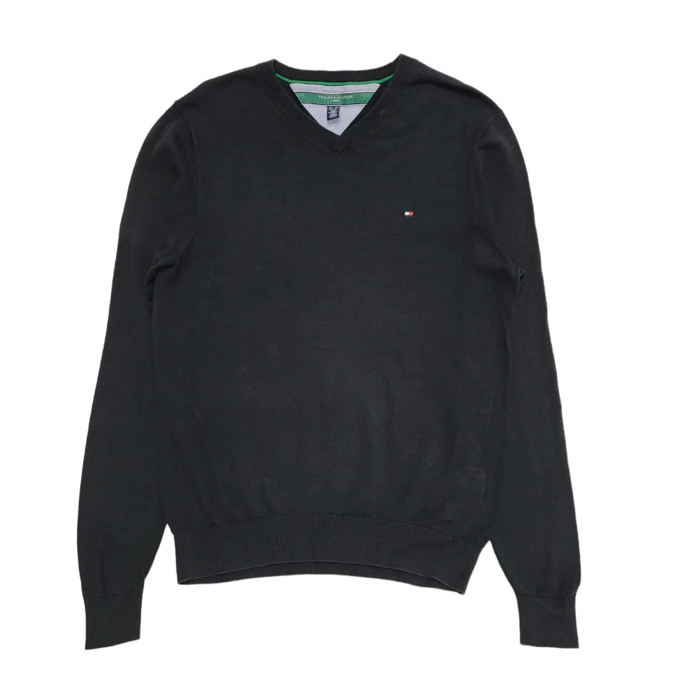 Tommy Hilfiger Black V-Neck L/Sleeve Knit Slim Cotton Jumper Men's XS H495